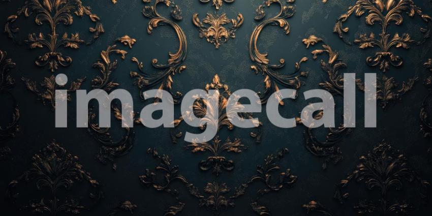 Ornate Gold Floral Design on Dark Textured Background, Vintage Luxury Pattern