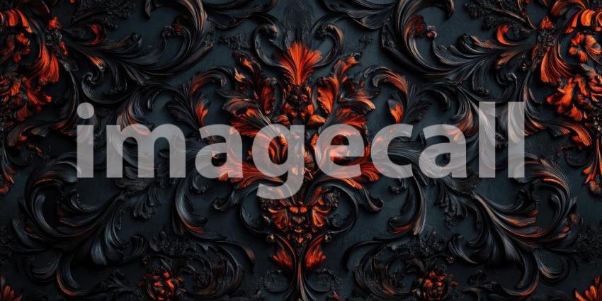 Ornate Gold Floral Design on Dark Textured Background, Vintage Luxury Pattern