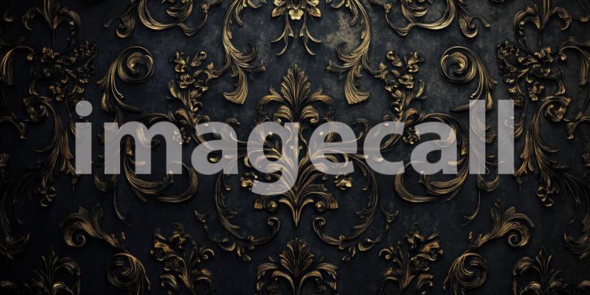 Ornate Gold Floral Design on Dark Textured Background, Vintage Luxury Pattern