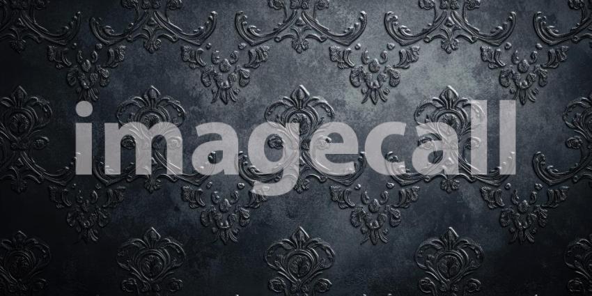 Dark Gray Damask Pattern with Embossed Floral Design, Vintage Wallpaper Texture