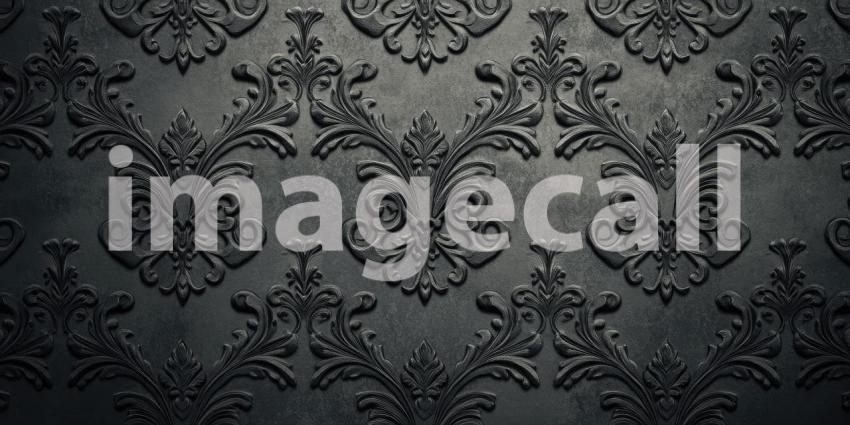 Dark Gray Damask Pattern with Embossed Floral Design, Vintage Wallpaper Texture