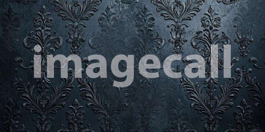 Dark Gray Damask Pattern with Embossed Floral Design, Vintage Wallpaper Texture