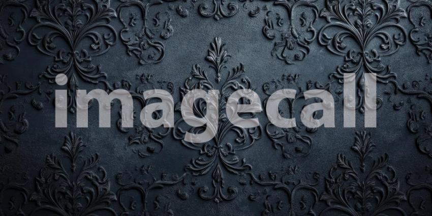 Dark Gray Damask Pattern with Embossed Floral Design, Vintage Wallpaper Texture