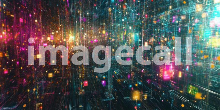 Abstract Digital Waves with Pink, Purple, and Orange Light, 3D Rendered Background