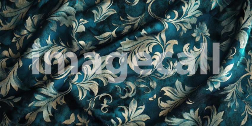 Dark Blue Background with Ornate Gold Floral Pattern, Vintage Damask Style Texture