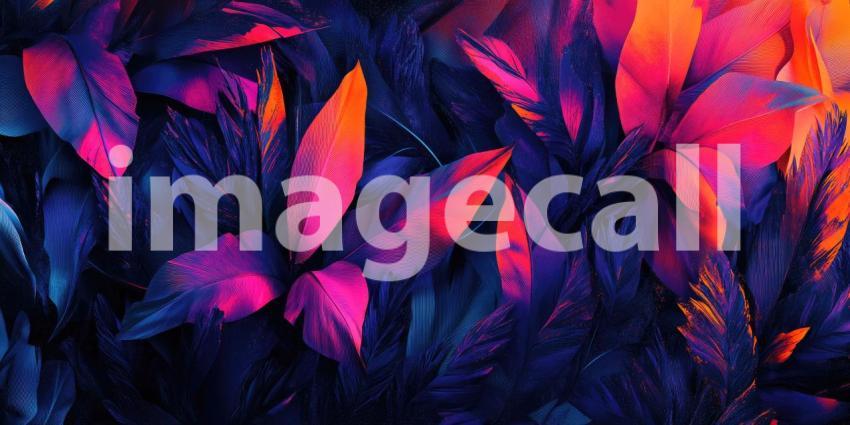 Vibrant Feathers in Dark Blue, Purple, Orange, and Pink, Abstract Texture Background