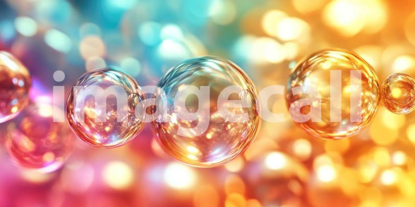 Transparent Bubbles Reflecting Colorful Lights and Bokeh, Abstract Macro Photography