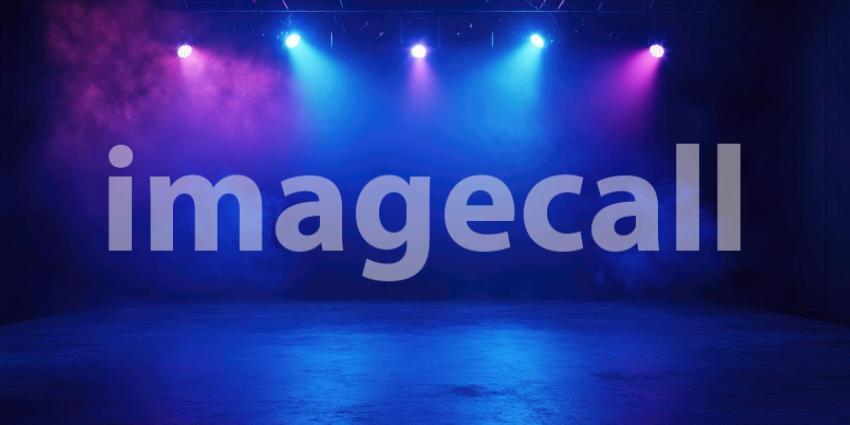 Empty Stage with Blue Lights and Smoke, Ready for a Performance