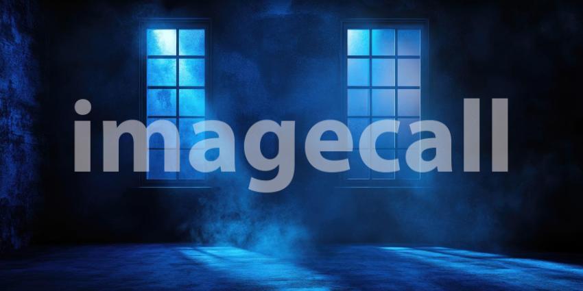 Sunlight Streaming Through a Gridded Window into a Dark, Empty Room with Dust Motes