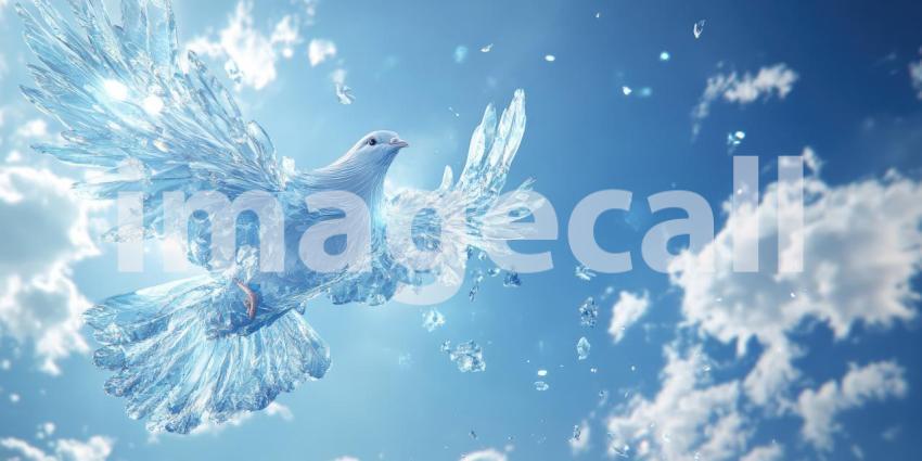 Dove Flying Towards the Sun with Other Birds in Silhouette Against a Golden Sunset