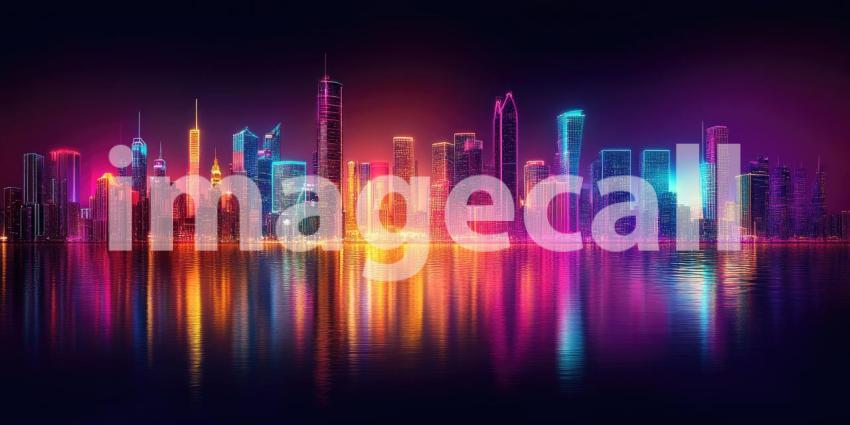 Futuristic Tunnel with Neon Lights and Geometric Patterns, Digital Data Stream Concept