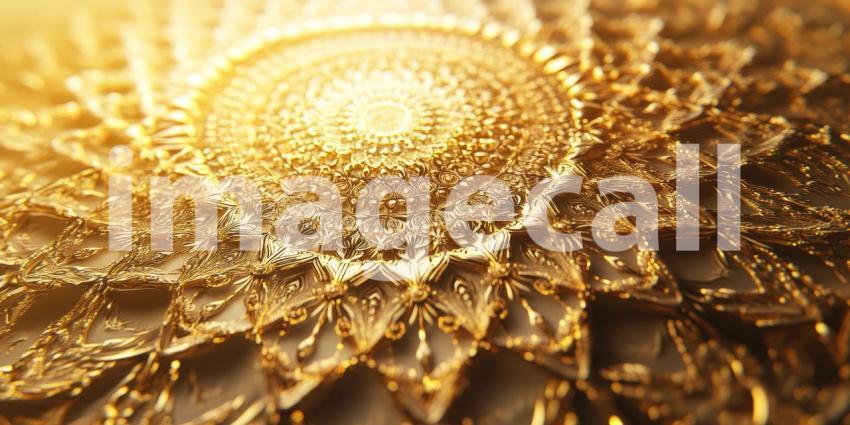 Golden Mandala with Intricate Patterns and Bright Light, Sacred Geometry Art