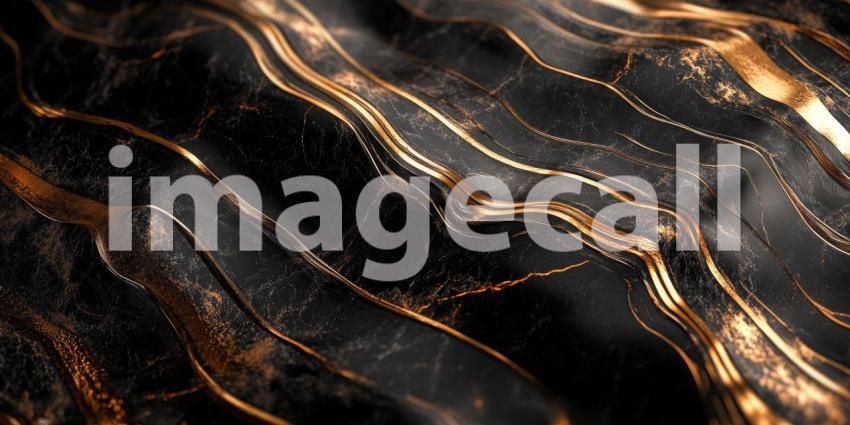 Abstract Wavy Lines in Black, Gold, and Gray, Elegant Marble-like Texture