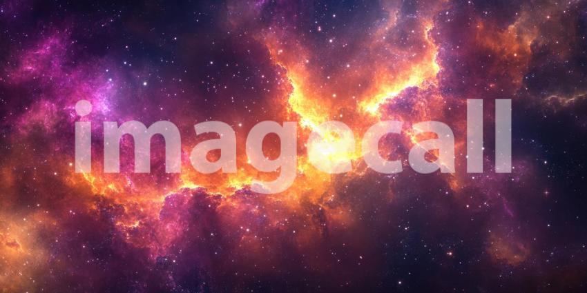Vibrant Nebula with Orange and Purple Hues, Starry Space Background