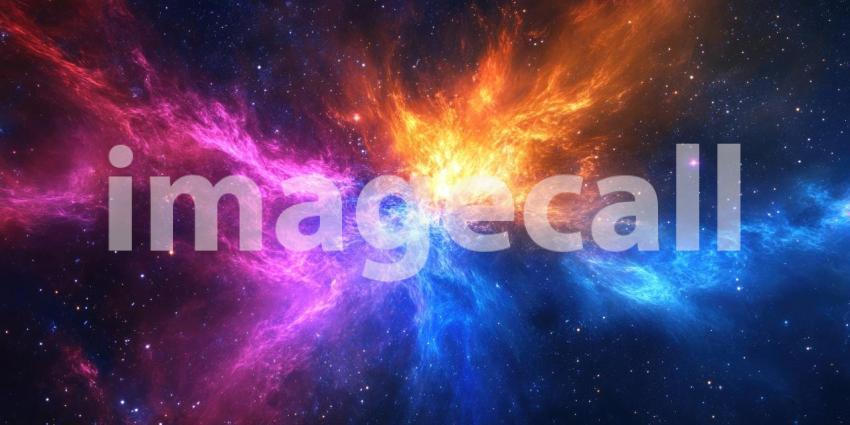 Vibrant Nebula with Orange and Purple Hues, Starry Space Background