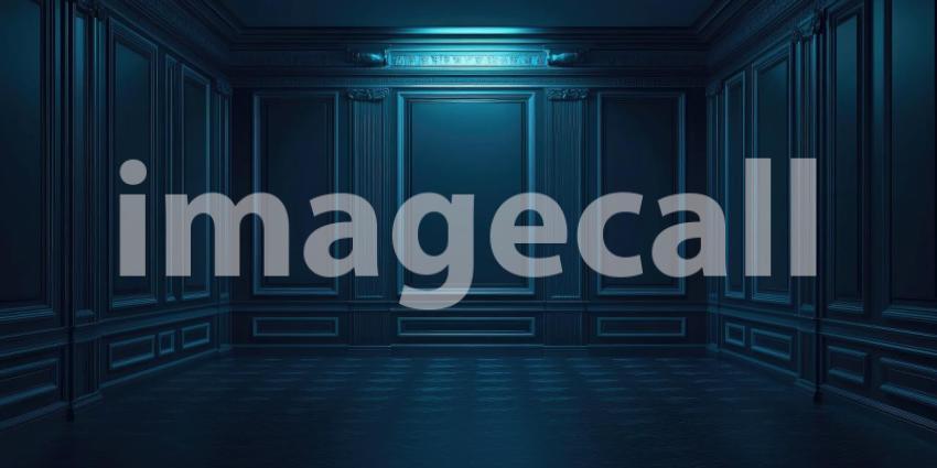 Empty Dark Blue Room with Minimalist Design and Two Ceiling Lights