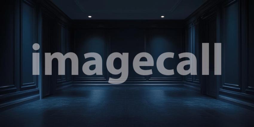 Empty Dark Blue Room with Minimalist Design and Two Ceiling Lights