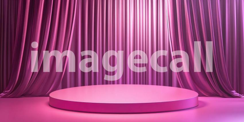 Pink Stage with Round Platform and Velvet Curtains, Theater Backdrop