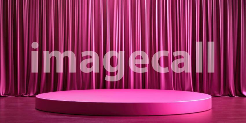 Pink Stage with Round Platform and Velvet Curtains, Theater Backdrop