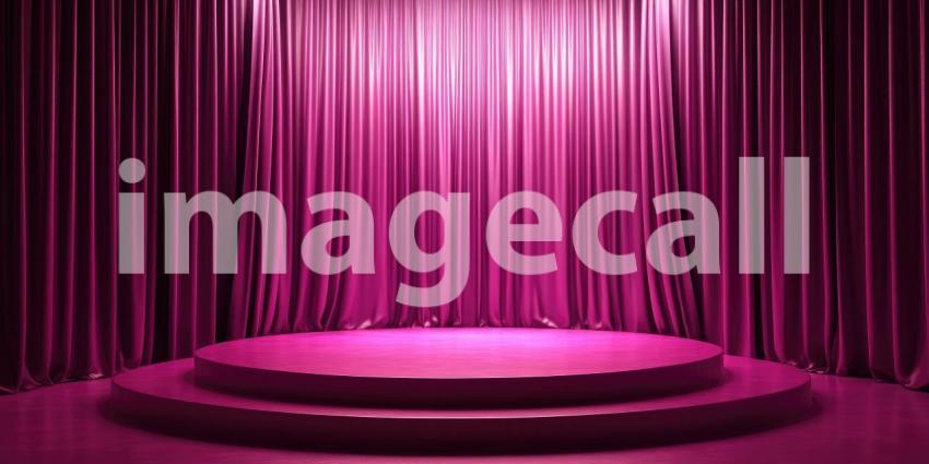 Pink Stage with Round Platform and Velvet Curtains, Theater Backdrop
