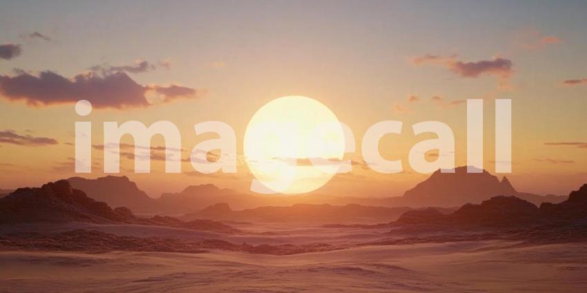 Golden Sunset Over Water Between Rocky Mountains, Dramatic Landscape with Clouds and Reflections