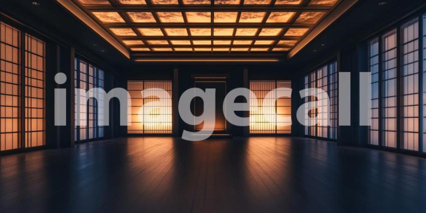 Modern Empty Room with Ambient Lighting, Dark Walls, and Recessed Ceiling Lights