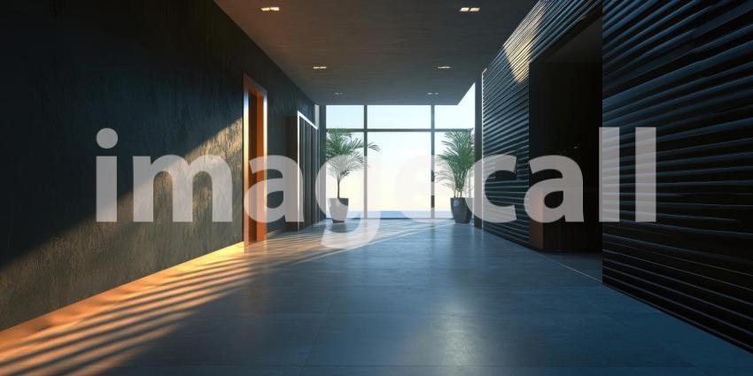 Modern Empty Room with Ambient Lighting, Dark Walls, and Recessed Ceiling Lights