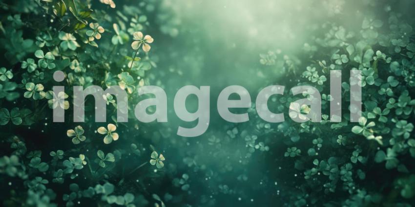 Dreamy Close-Up of Lucky Four-Leaf Clovers in Ethereal Light