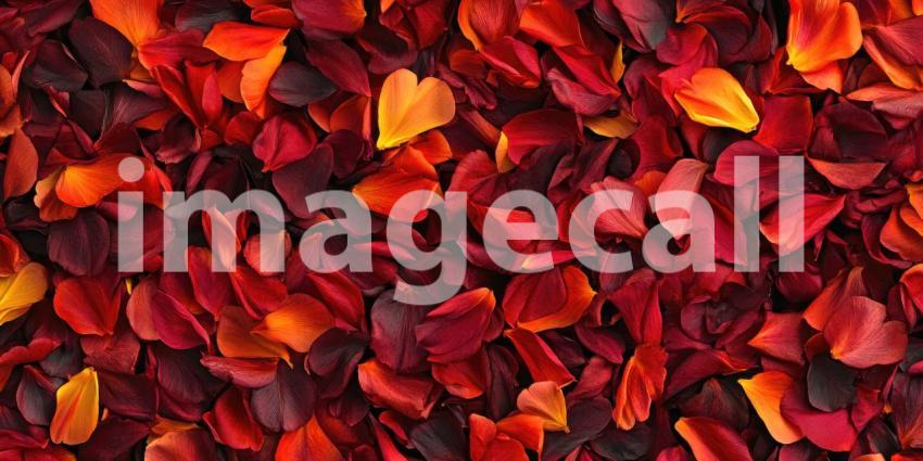 Scattered Tulip Petals in Shades of Red, Orange, and Cream on a White Background, Flat Lay Floral Arrangement