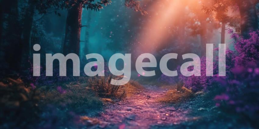 Forest at Night with Glowing Sky, Stars, and Silhouetted Trees, Mystical Nature Scene