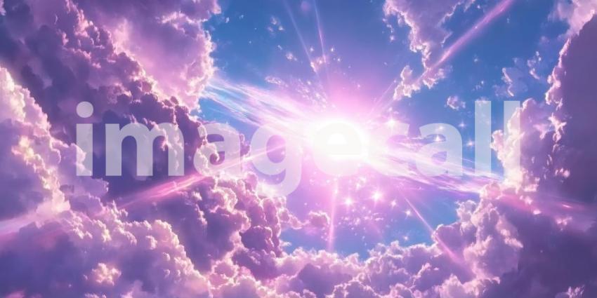 Sun Shining Through Pink and Blue Clouds, Heavenly Sky Background