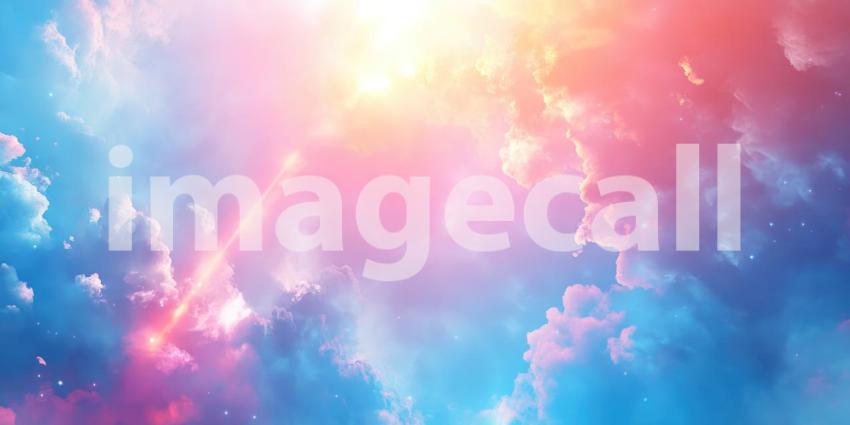 Sun Shining Through Pink and Blue Clouds, Heavenly Sky Background