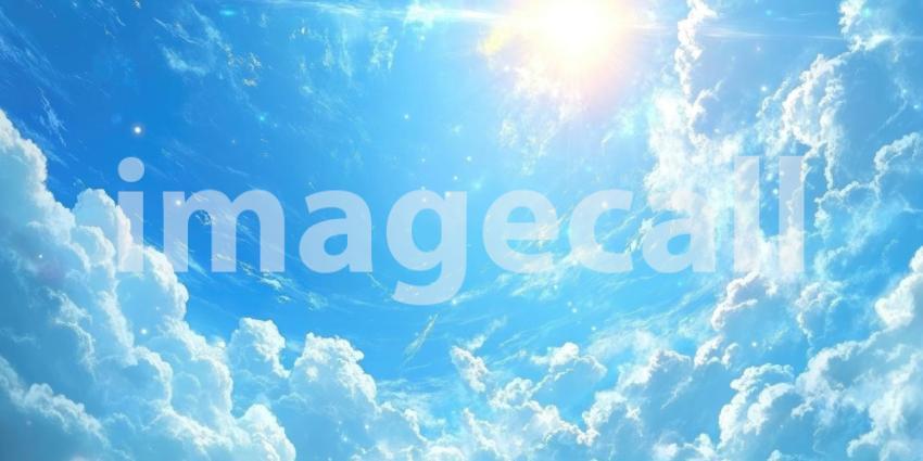 Sun Shining Through Pink and Blue Clouds, Heavenly Sky Background