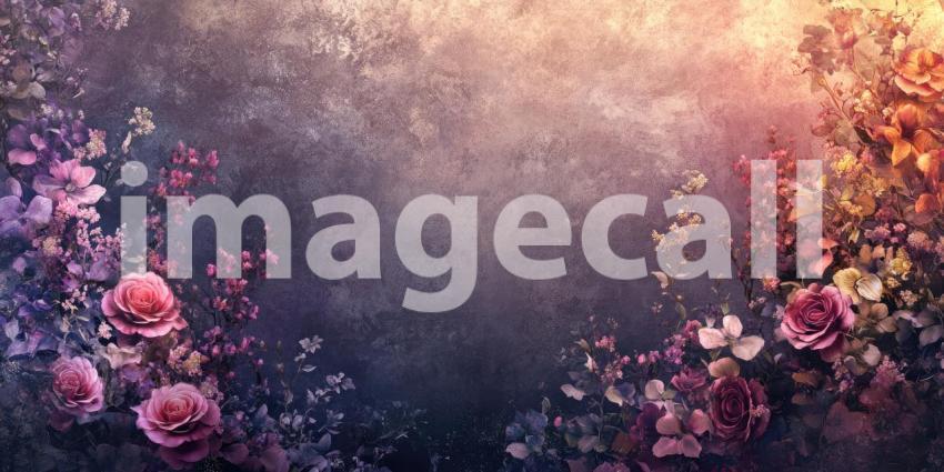 Vintage Floral Painting with Red Flowers, Soft Light, and Textured Background