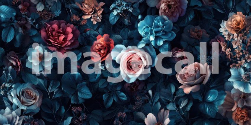 Vintage Floral Painting with Red Flowers, Soft Light, and Textured Background