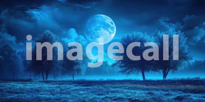 Forest at Night with Glowing Sky, Stars, and Silhouetted Trees, Mystical Nature Scene