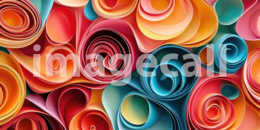 Colorful Rolled Paper Art with Vibrant Swirls and Textures