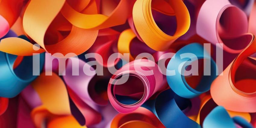 Colorful Rolled Paper Art with Vibrant Swirls and Textures