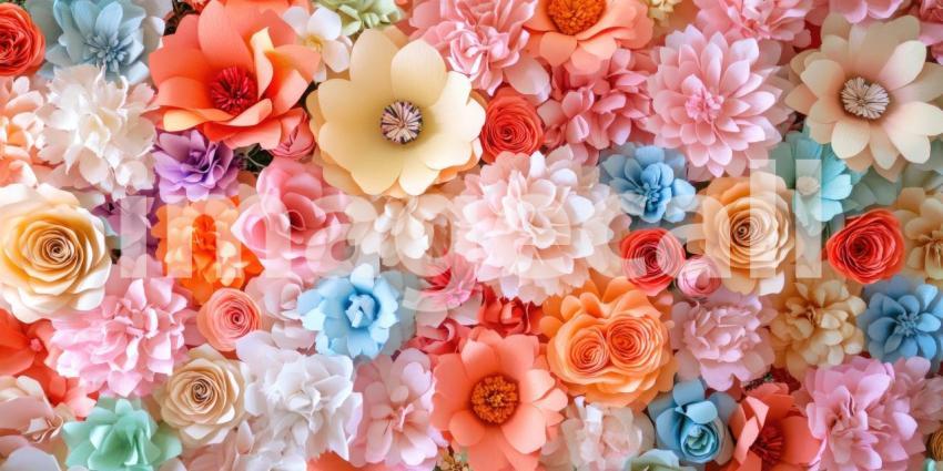 Abundant Paper Flowers in Pastel Hues Create a Textured Floral Tapestry