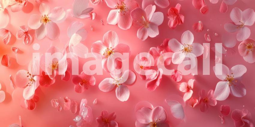 Pink Petal Flowers on a Matching Pink Background, Delicate Floral Pattern