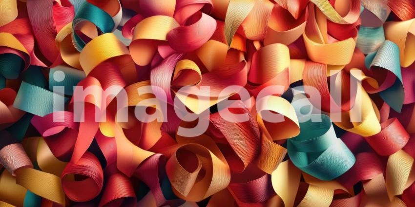 Colorful Rolled Paper Art with Vibrant Swirls and Textures