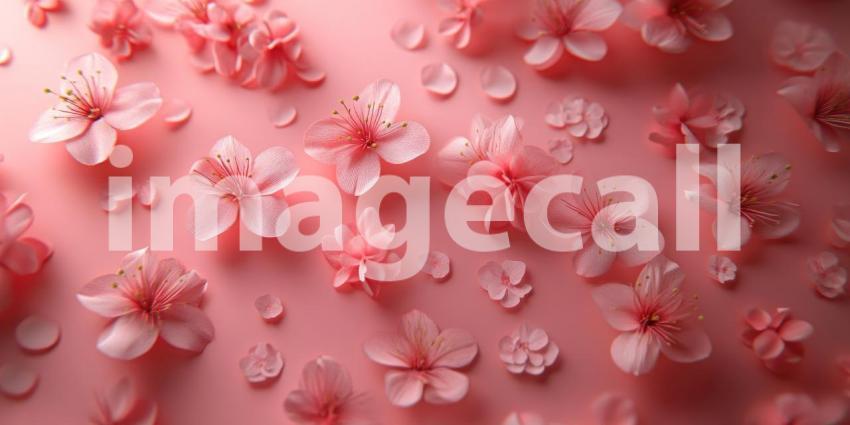 Pink Petal Flowers on a Matching Pink Background, Delicate Floral Pattern