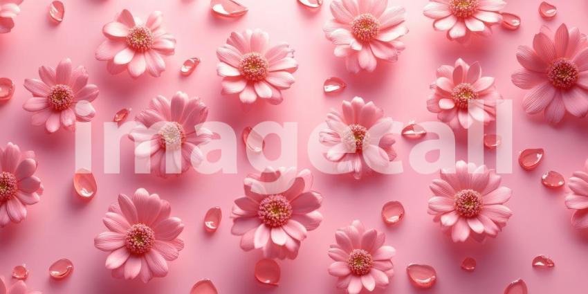 Pink Petal Flowers on a Matching Pink Background, Delicate Floral Pattern