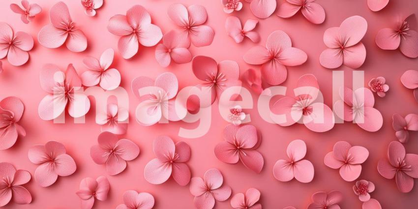 Pink Petal Flowers on a Matching Pink Background, Delicate Floral Pattern