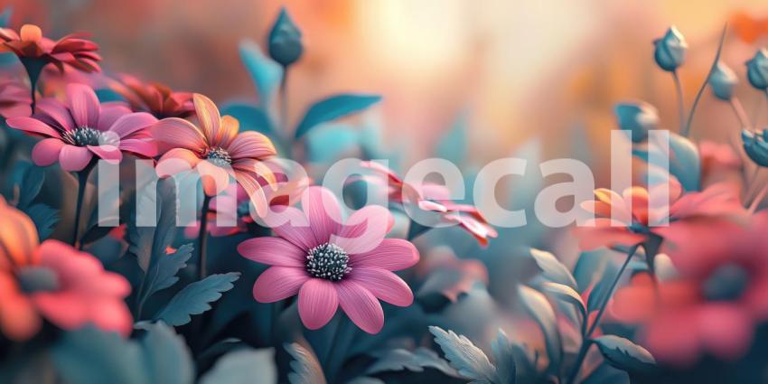 Sunlit Garden with Blooming Tulips and Wildflowers, Peaceful Spring Scene