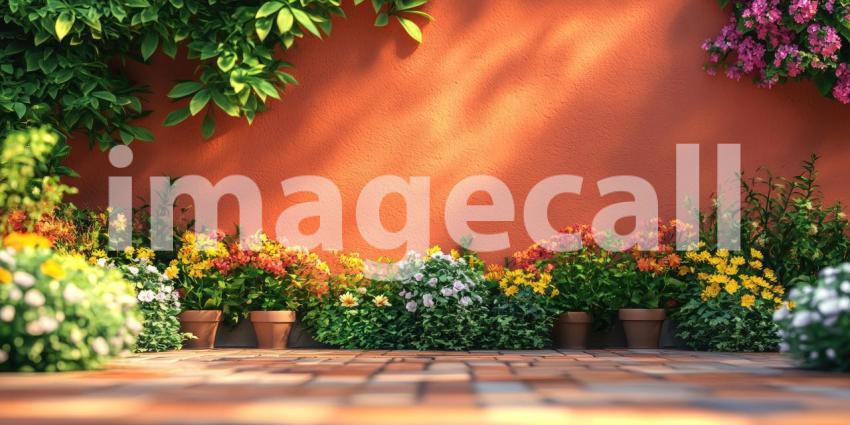 Sunlit Garden with Blooming Tulips and Wildflowers, Peaceful Spring Scene