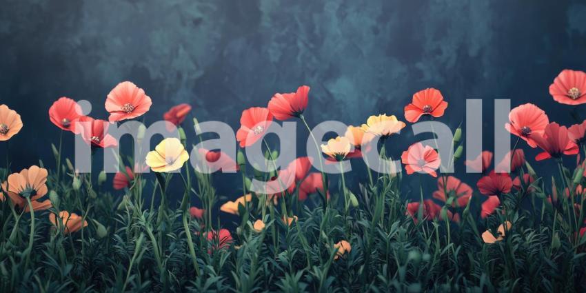 Sunlit Garden with Blooming Tulips and Wildflowers, Peaceful Spring Scene
