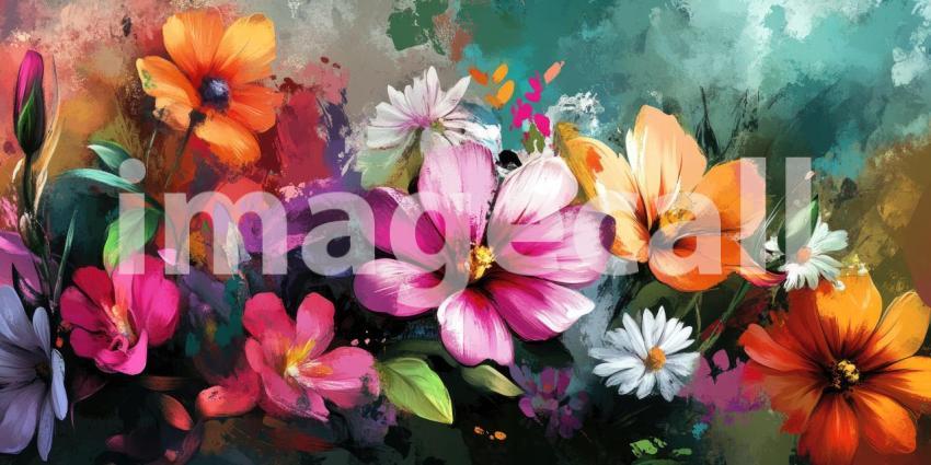 Vibrant Floral Painting with Bold Brushstrokes and Rich Colors