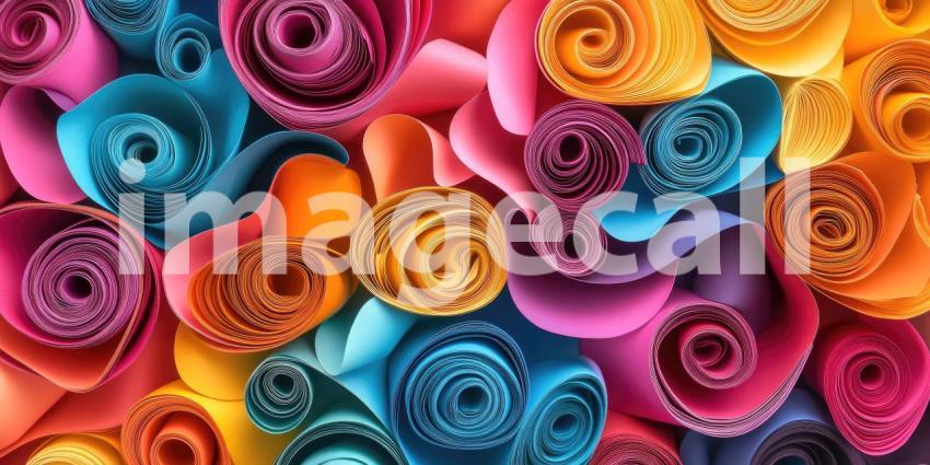 Colorful Rolled Paper Art with Vibrant Swirls and Textures