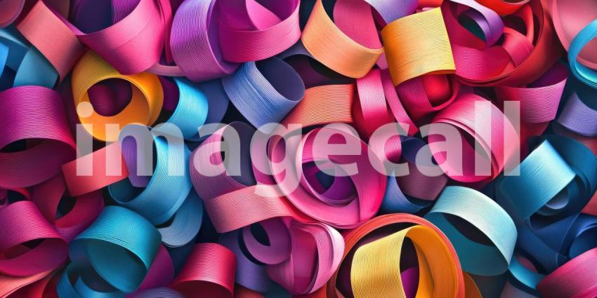 Colorful Rolled Paper Art with Vibrant Swirls and Textures